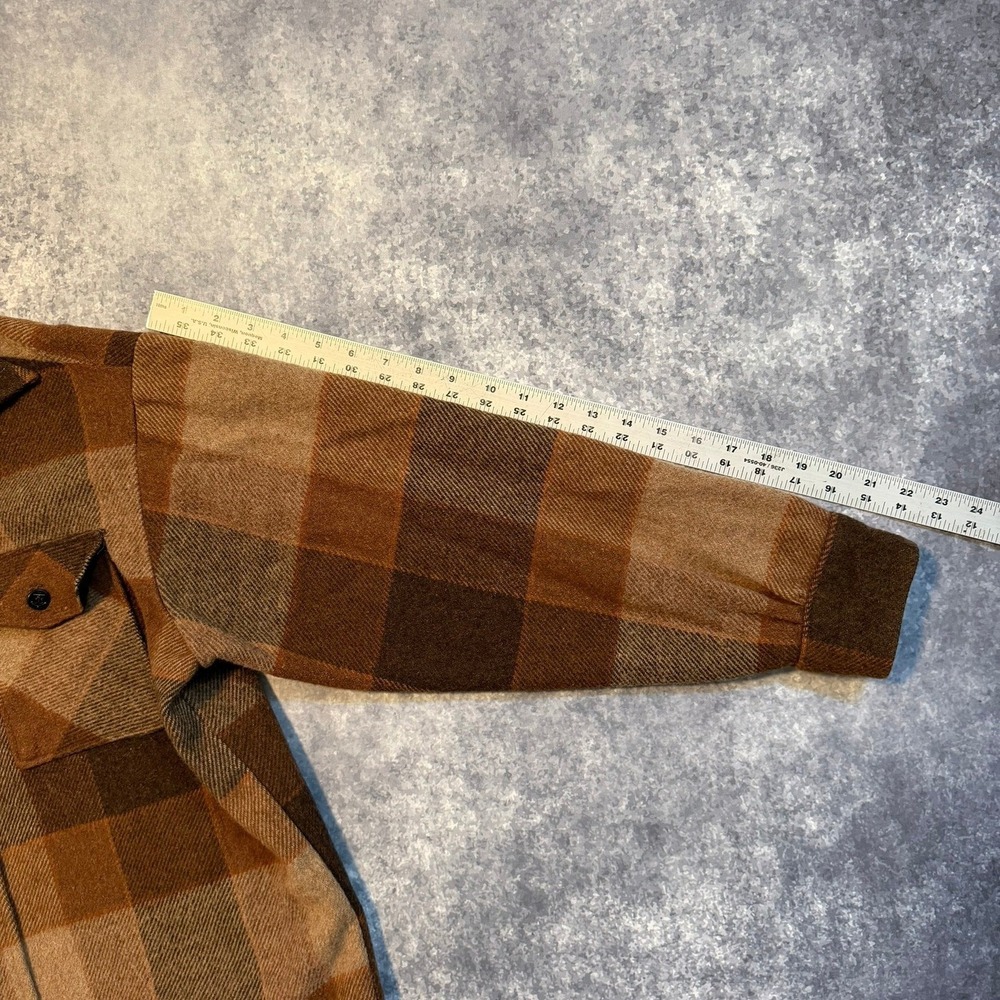 Vintage 60s 70s C.P.O. Campus Mens Brown Plaid Wool Blend Shirt Jacket L 16-16.5 - Picture 5 of 8